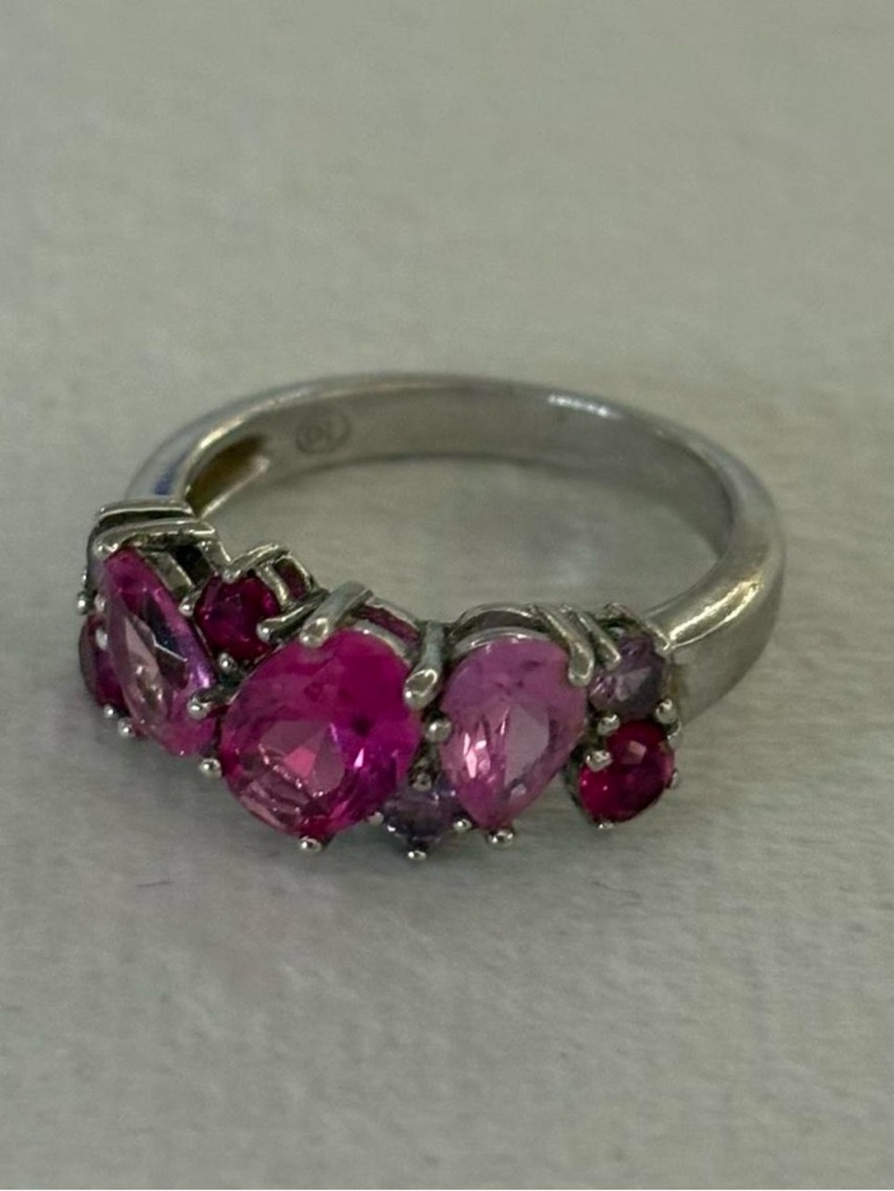 DL 925 Sterling Silver Pink Gemstone Cluster Mosaic Band Ring Size 5 - Picture 4 of 8
